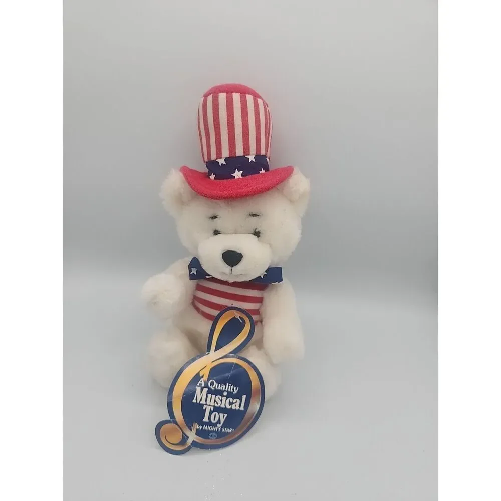 Vintage 1985 Mighty Star Patriotic Musical Bear  Play AMERICA THE BEAUTIFUL 10
